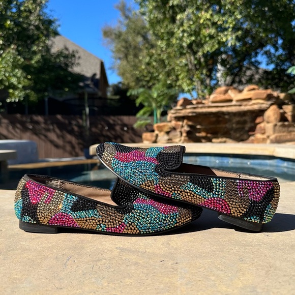 Steve Madden Conncord Multi-Color Rhinestone Size 6 Studded Loafer Jeweled Flats - Picture 1 of 7